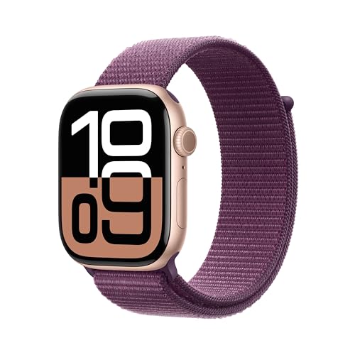 Apple Watch Series 10 Gps 46 Mm Smartwatch Con Cassa In Alluminio Oro Rosa E Sport Loop Prugna - One Size. Fitness Tracker, App Ecg, Display Retina Al