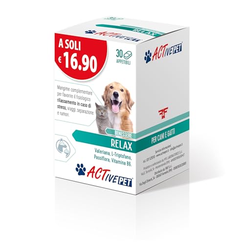 Active Pet Relax, Mangime Complementare Per Favorire Il Fisiologico Rilassamento Con Valeriana, L-Triptofano, Passiflora E Vitamina B6, Per Cani E Gat