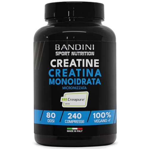 Bandini® Creatina Creapure® Monoidrata 240 Compresse - Integratore Per Allenamento, Sport, Palestra E Pre Workout - 100% Vegan - A Base Di Creatine Mo