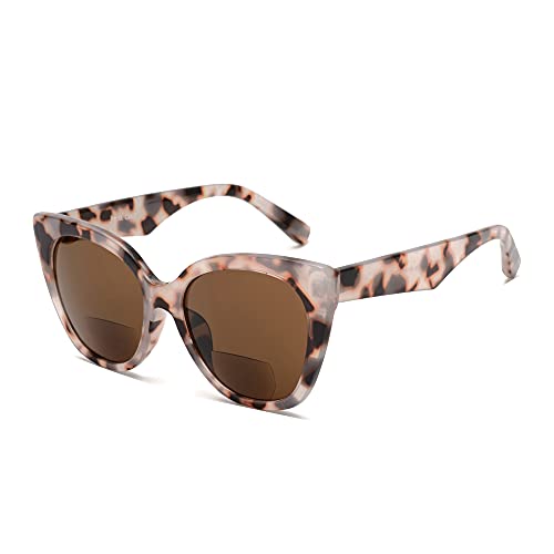 Jm Classic Bifokal Occhiali Da Lettura Oversize Cateye Elegante Lettore Di Occhiali Da Sole Donna Marrone +3.0