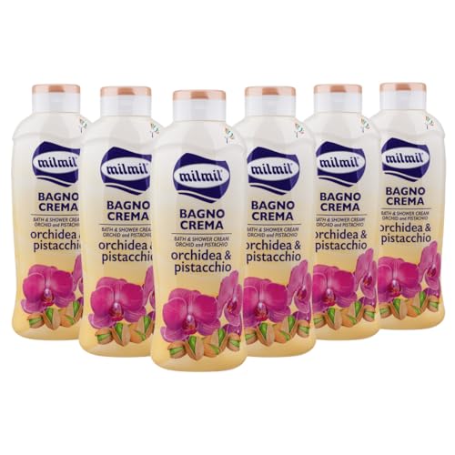 Milmil Bagno Schiuma, Bagno Crema, Fragranza Orchidea & Pistacchio, Dermatologicamente Testato Ph Fisiologico - 6 X 1000 Ml