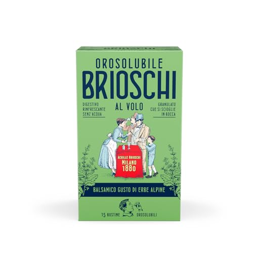 Orosolubile Brioschi Al Volo Erbe Alpine - 15 Bustine Di Granulato Digestivo E Effervescente, Da Usare Senz'Acqua - Al Balsamico Gusto Di Erbe Alpine