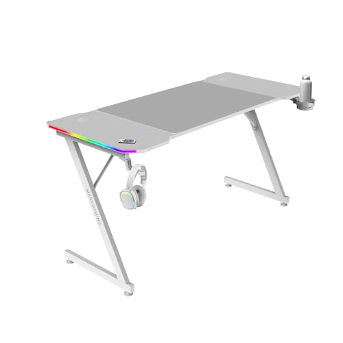 Marsgaming Mgd-X140Rgb, Scrivania Gaming Ergonomica, Illuminazione Argb Con Telecomando, Fibra Di Carbonio, Tappetino Xxl, Supporto Cuffie E Bevande,