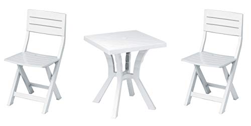 Set Duetto Resina Tavolo + 2 Sedie Bianco Arredo Esterno