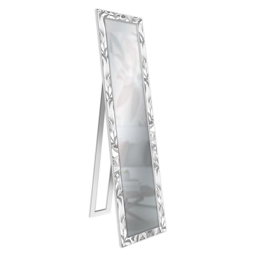 Lupia - Specchio Da Terra Moderno Floor Mirror Deco 40X156 Cm Calle White, Specchiera Con Cornice Stampata In Legno Regolabile Con Cavalletto E Montab