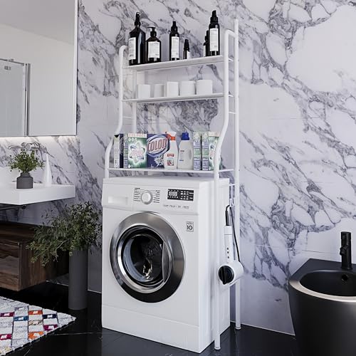 Scaffale Bagno 3 Mensole Ripiano Superiore Mobile Sopra Lavatrice Lavanderia Salvaspazio Ripiani Per Appoggio Organizer Da Parete Per Detersivi Sapone