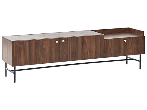 Beliani Mobile Porta Tv Con 2 Ante E Cassetto In Particelle Di Legno Gambe In Metallo Legno Scuro