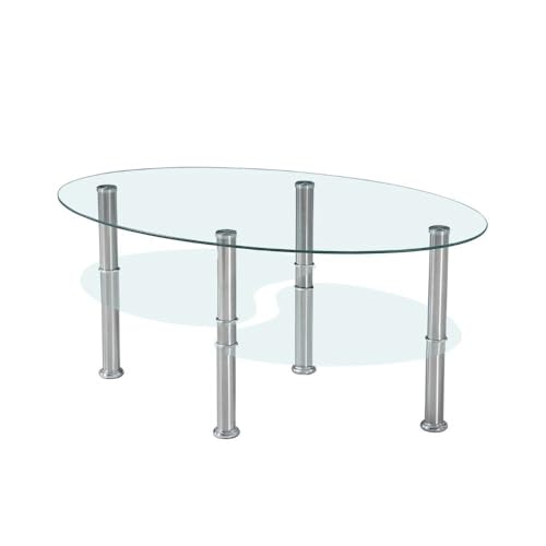 Indomita Tavolino Ovale Da Salotto Con 3 Piani In Vetro 90X55X45 Mimas