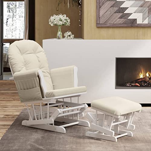 Revera Poltrona Glider Con Sgabello Bianco Crema In Tessuto