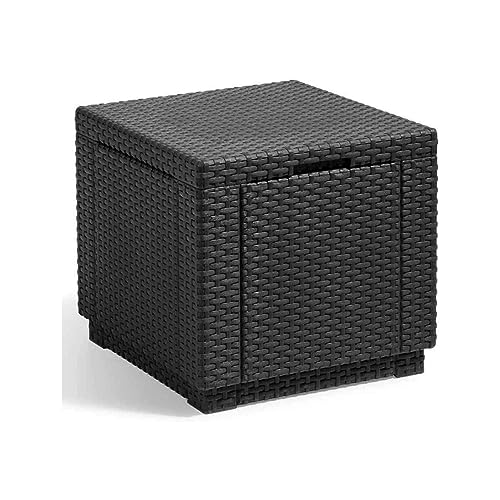 Allibert Jardin Tavolo Cubo Finto Rattan Intrecciato Con Contenitore Da 60 L, 42 X 42 X 39 Cm, Colore: Grafite
