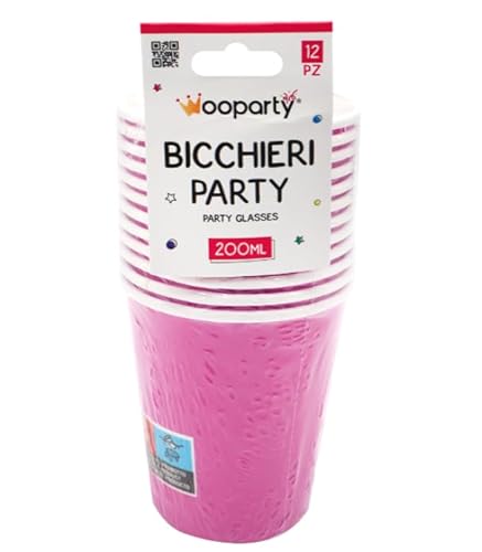Wooparty Bicchieri Carta Monouso Fucsia 12Pz 200Ml