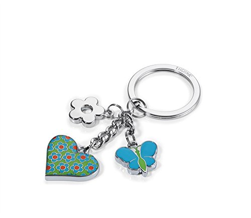 Troika Portachiavi Turquoise Heart – Kr16-02/Tq – 3 Charms: Farfalla, Fiore, Cuore, Turchese, Metallo/Smaltato – L'Originale