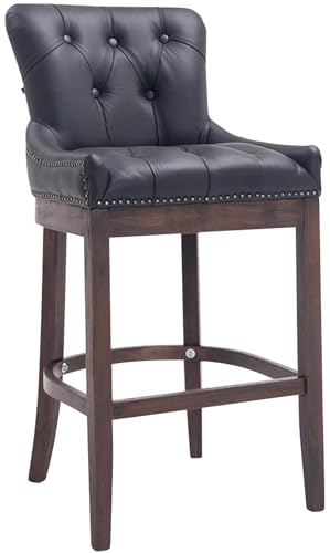 Clp Sgabello Cucina Chesterfield In Legno Lakewood Antico-Scuro I Sgabello Alto In Vera Pelle Alt. 74 Cm, Colore:Nero