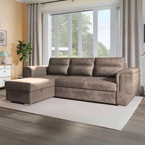 Divano Con Letto Estraibile E Penisola Reversibile Colore Cappuccino 273 Cm - Jorell