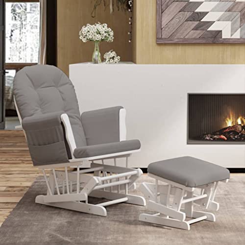 Revera Poltrona Glider Con Sgabello Grigio Chiaro In Tessuto