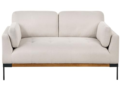 Divano A 2 Posti Imbottito In Tessuto Poliestere Gambe Metallo Nero Mobili Soggiorno Beige Chiaro