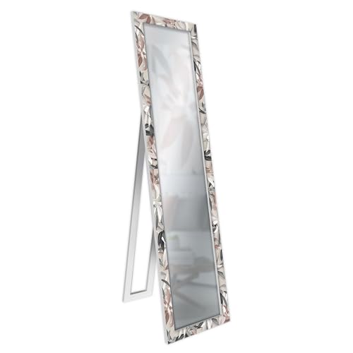 Lupia - Specchio Da Terra Moderno Floor Mirror Deco 40X156 Cm Leaves Mix, Specchiera Con Cornice Stampata In Legno Regolabile Con Cavalletto E Montabi