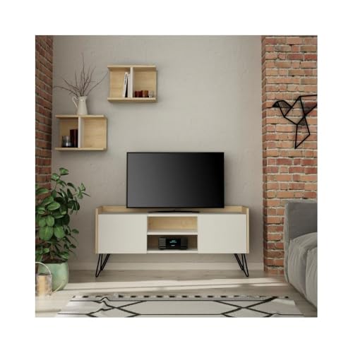 Indomita Mobile Porta Tv 2 Ante Klappe 125,5X33X56,5 Bianco E Struttura Rovere