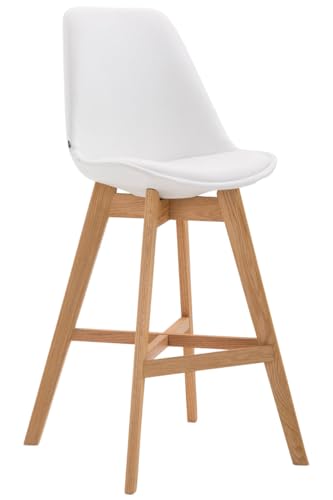 Clp Sgabello Design Rosa Cannes In Similpelle I Sgabello Bar In Legno Di Quercia I Sedia Cucina Con Poggiapiedi, Colore:Bianco, Colore Del Telaio:Natu