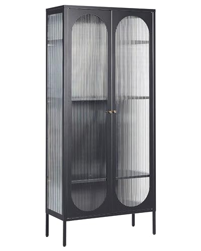 Vetrina Moderna In Acciaio Nero E Ante In Vetro 181 Cm