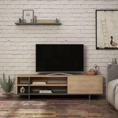 Indomita Mobile Porta Tv Stockton Con Mensola A Muro Colore Rovere