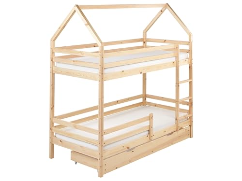 Beliani Letto A Castello In Legno Di Pino 90 X 200 Cm Singolo 2 Persone Camera Da Letto Per Bambini Struttura In Legno Con Cassetti Marrone Chiaro