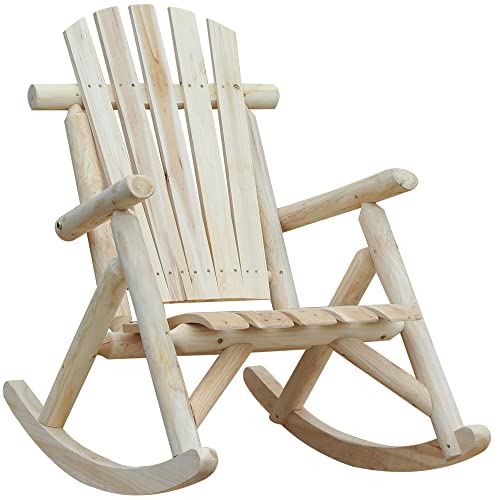 Outsunny Sedia A Dondolo Da Giardino, Stile Adirondack In Legno Di Abete, Design Ergonomico, Color Legno 96X66X98Cm