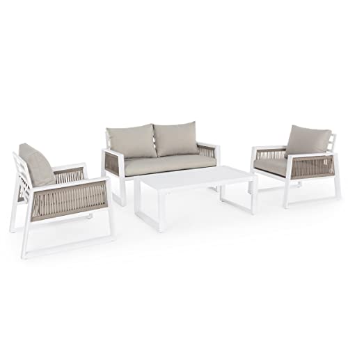 Yellow Shop Set Salotto Captiva, Alluminio E Textilene, 4 Posti, Bianco