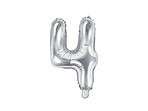 Palloncino Mylar A Forma Di Numero 4 Quattro Argento 35 Cm Compleanno Adulto Bambino