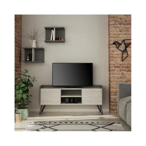 Mobile Porta Tv 2 Ante Klappe 125,5X33X56,5 Bianco Vintage E Struttura Antracite