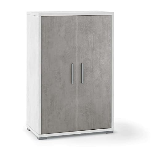 Mobile Armadio 2 Ante H110 L71 P41 Cm Struttura Color Bianco Ossido Frontali Cemento Dd270K