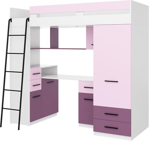 Bim Furniture Letto A Castello Entresole Smyk L Letto 200 X 80 Cm Con Scale, Lettino, Armadio, Scrivania, Per Bambini, Set Di Mobili Lato Sinistro (Bi