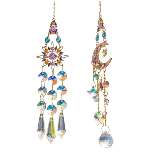 Casstaly Set Di 2 Pendenti In Con Forma Di Sole E Luna, Prismi Per Finestra, Ventagli Vintage, Portacenere Da Appendere, Set Per Decorazioni Da Giardi
