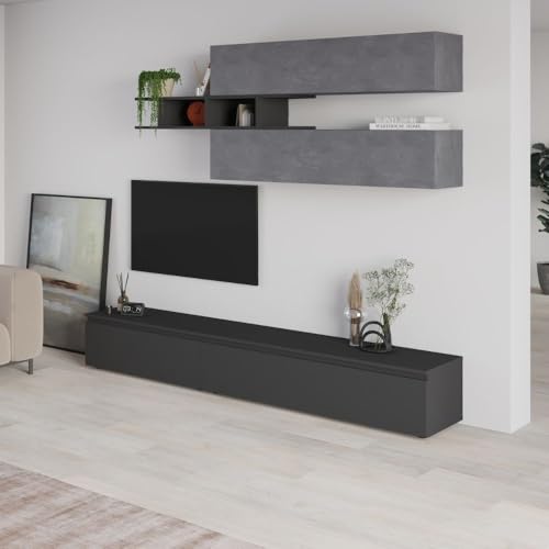 Parete Attrezzata Cemento E Antracite 250X40X206H