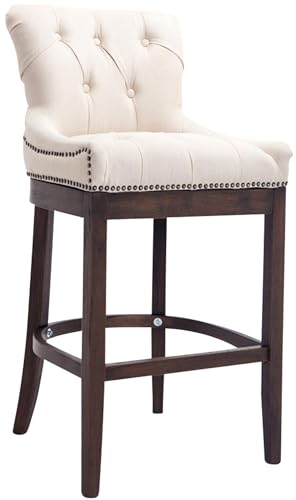 Clp Sgabello Legno Lakewood Antico-Scuro I Sgabello Alto In Stoffa I Sedia Bar Chesterfield Alt. 74 Cm, Colore:Crema