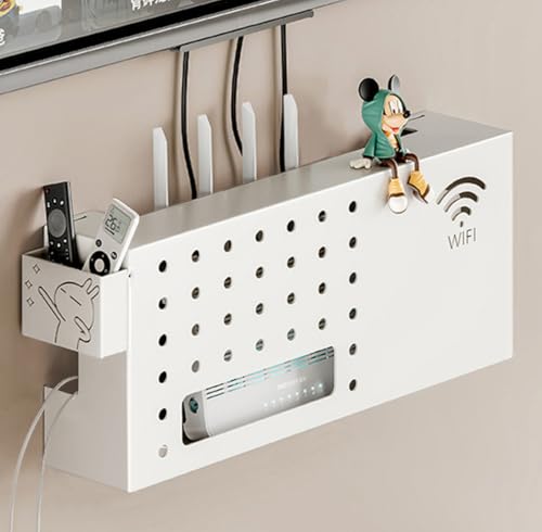 Hfghgdf Porta Modem Da Parete, Scatola Porta Modem Wifi Da Parete, Mensola Di Immagazzinaggio Nascondi Cavi Da Parete Mensola Da Parete(White)