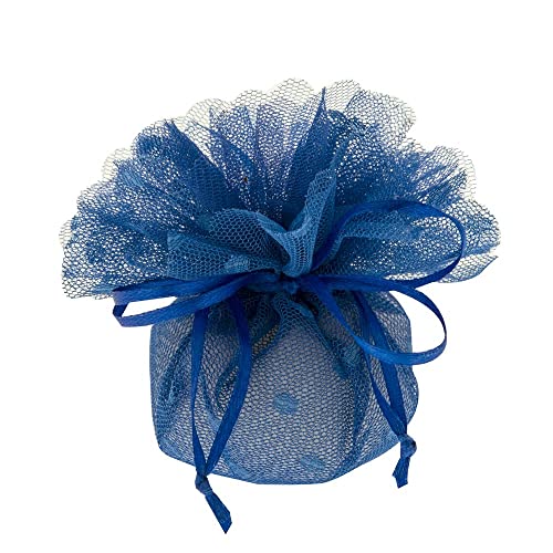 Bomboniere 10 Pz Flora Velo Pois Blu Portaconfetti Con Tirante 24 Cm