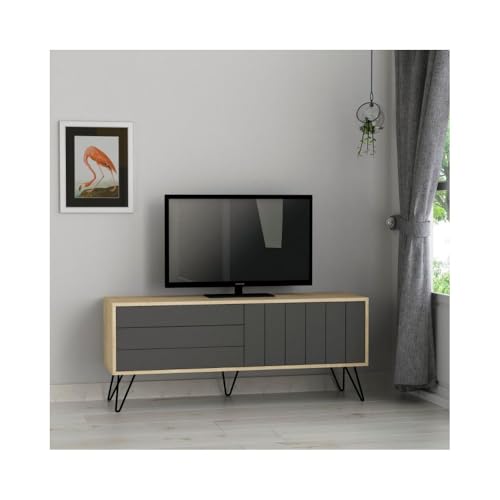Mobile Porta Tv Con Due Ante A Ribalta Piccadilly 139X36X57 Colore Rovere Antracite