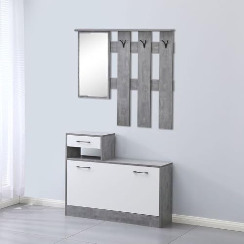 Indomita Mobile Ingresso Con Specchio Rudolfxl Colore Cemento E Bianco
