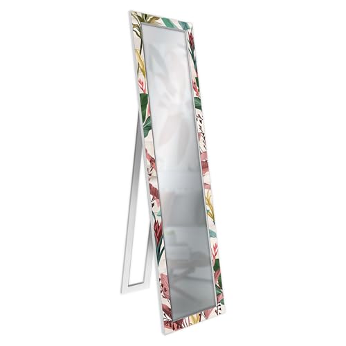 Lupia - Specchio Da Terra Moderno Floor Mirror Deco 40X156 Cm Banana Leaves Beige, Specchiera Con Cornice Stampata In Legno Regolabile Con Cavalletto