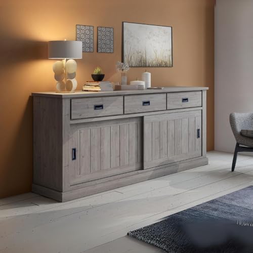 Indomita Credenza Colore Ancona Oak 3 Cassetti E 2 Ante Scorrevoli Anthony67070 219,6X49,8X95H Stile Shabby