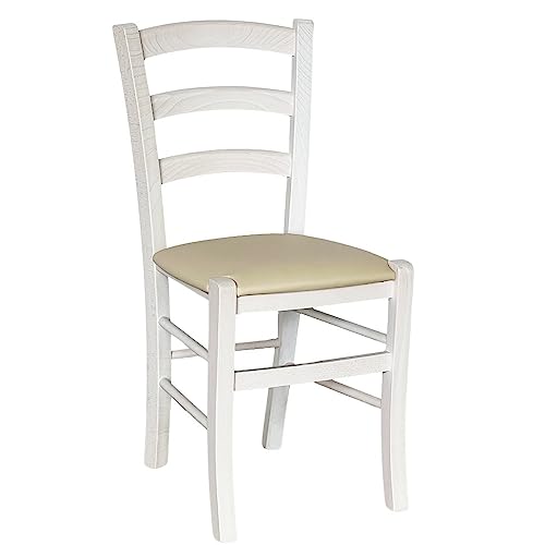Okaffarefatto Di Zimbardi Costanza Sedia Legno Venezia Paesana Bianco Con Seduta In Similpelle Beige