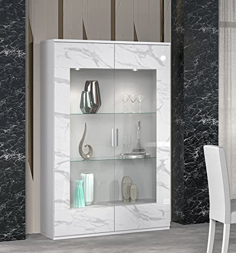 Stilprojectstore Vetrina Laccato Bianco Effetto Marmo 2 Ante Vetro L. 121 Cm - Dream