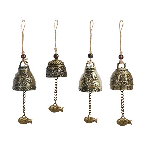 Chala 4 Pezzi Campana Cinese,Fengshui Campana Drago D'Epoca Diversi Stili E Diverse Dimensioni Drago Pesce Fenice Modello Appesa Giardino Interno Balc