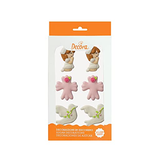 Decora 0500427 Confezione Da 6 Decorazioni In Zucchero Prima Comunione Rosa