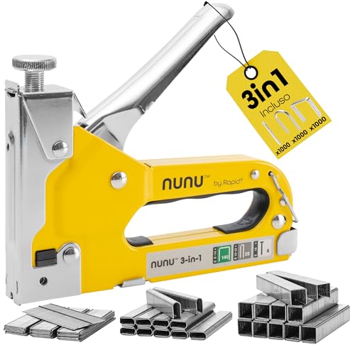 Rapid Nunu Pistola Sparapunti 3 In 1 Per Lavori Su Legno, Tappezzeria, Tappeti E Cavi, Con Potenza Regolabile E Design Ergonomico, Include 3.000 Punti