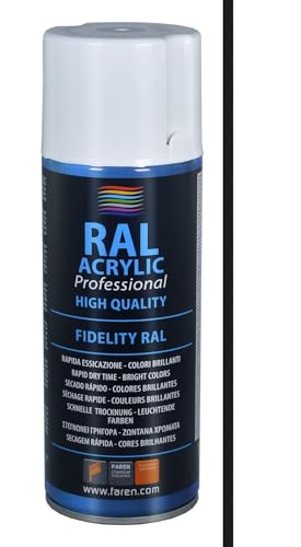 Faren Ral Acrylic, Vernice Spray Acrilica 100%, Smalto Fidelity Ral, Colori Brillanti A Rapida Essiccazione, 400Ml (Ral 9016 Bianco Traffico)(1Pz)