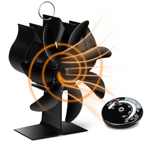 Fwiull Ventilatore Per Stufa A Legna, Ventola Stufa Legna Con 7 Pale,Ventilatore Per Camino Con Termometro,Ecologico Silenzioso Senza Elettricità Alim