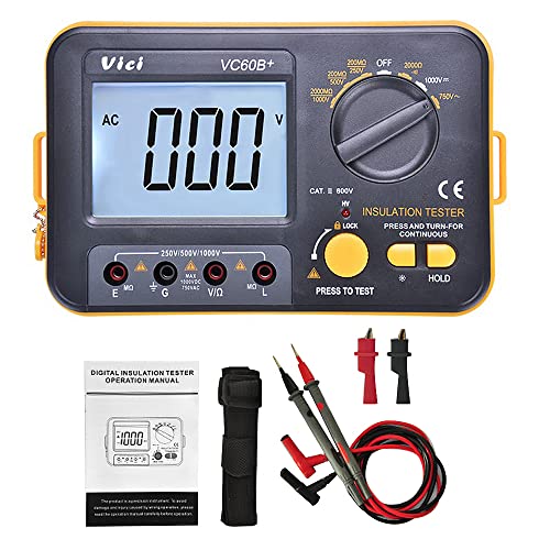 Be-Tool Megger Megohm Meter Vcb60+ Tester Di Resistenza Di Isolamento Digitale 1000 V 0,1~2000 Mω (Nero + Arancione)