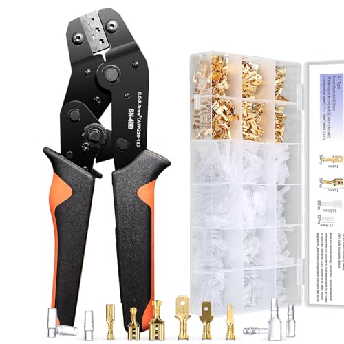 Potentforce Pinza Crimpatrice Capicorda 0,5-2,5 Mm²(Awg20-13), Con 300 Set Capicorda Elettrici A Crimpare, Puntalini Elettrici A Crimpare,Pinza Elettr